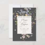 Delicate Boho Wildbloemen Houtskool Bruiloft Save The Date (Voorkant)