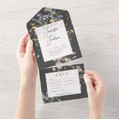 Delicate Boho Wildbloemen Houtskool diner All In One Uitnodiging (Afscheurbaar)