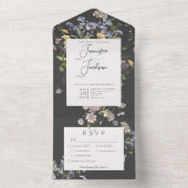 Delicate Boho Wildbloemen Houtskool diner All In One Uitnodiging (Binnen)