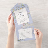 Delicate Boho Wildbloemen Periwinkle Diner All In One Uitnodiging (Afscheurbaar)