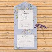 Delicate Boho Wildbloemen Periwinkle Diner All In One Uitnodiging