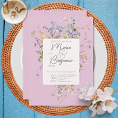 Delicate Boho Wildbloemen Roze Bruiloft Kaart