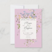 Delicate Boho Wildbloemen Roze Bruiloft Save The Date (Voorkant)