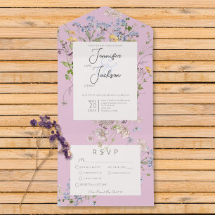 Delicate Boho Wildbloemen Roze Diner All In One Uitnodiging