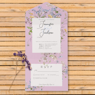 Delicate Boho Wildbloemen Roze Geen diner All In One Uitnodiging