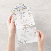 Delicate Boho Wildbloemen Wit diner All In One Uitnodiging (Afscheurbaar)