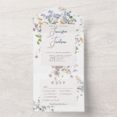 Delicate Boho Wildbloemen Wit diner All In One Uitnodiging (Binnen)