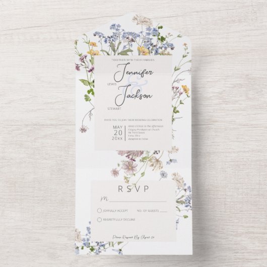 Delicate Boho Wildbloemen Wit Geen diner All In One Uitnodiging (Binnen)
