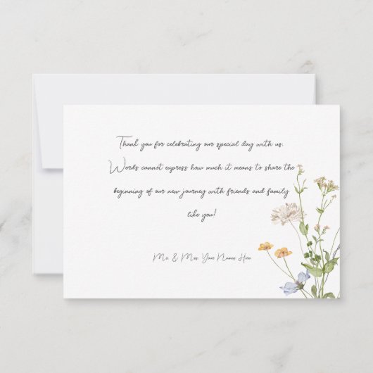 Delicate Boho Wildbloemen Witte bruiloft Bedankkaart (Achterkant)