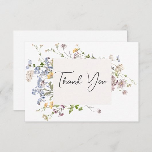 Delicate Boho Wildbloemen Witte bruiloft Bedankkaart (Voorkant / Achterkant)