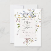 Delicate Boho Wildbloemen Witte bruiloft Save The Date (Voorkant)