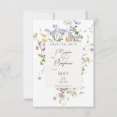 Delicate Boho Wildbloemen Witte bruiloft Save The Date (Voorkant)
