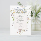 Delicate Boho Wildbloemen Witte bruiloft Save The Date (Staand voorkant)