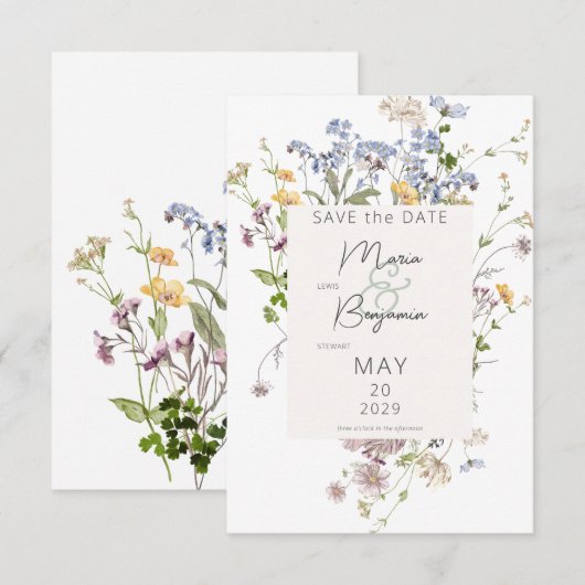 Delicate Boho Wildbloemen Witte bruiloft Save The Date (Voorkant / Achterkant)