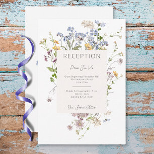 Delicate Boho Wildbloemen Witte Receptie Bruiloft Informatiekaartje