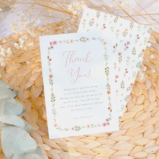 Delicate Boho Wilde Bloem Bruiloftsshower Bedankkaart