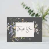 Delicate Boho Wilde Bloemen Charcoal Bedankkaart (Staand voorkant)