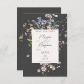 Delicate Boho Wilde Bloemen Charcoal Bruiloft Save The Date (Voorkant / Achterkant)