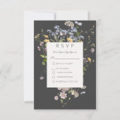Delicate Boho Wilde Bloemen Charcoal RSVP Kaartje (Voorkant)