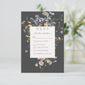 Delicate Boho Wilde Bloemen Charcoal RSVP Kaartje (Staand voorkant)