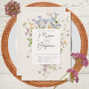 Delicate Boho Wilde Bloemen Crème Trouw Uitnodigin Kaart