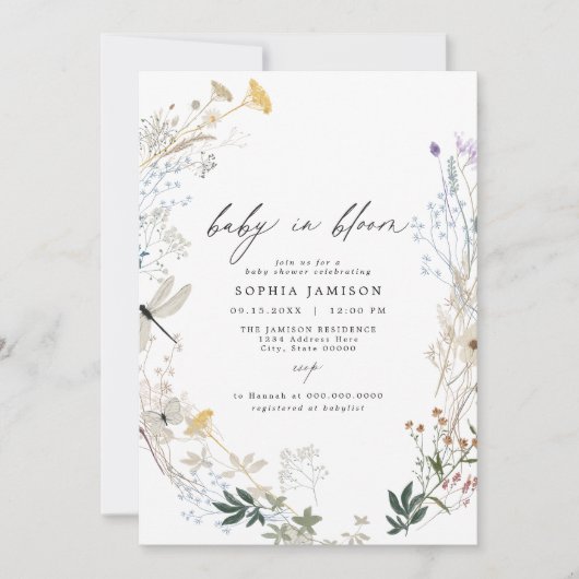 Delicate Boho Wildflower Baby in Bloom Baby shower Kaart (Voorkant)