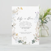 Delicate Boho Wildflower Baby in Bloom Baby shower Kaart (Staand voorkant)