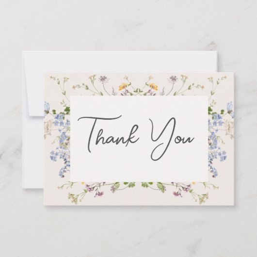 Delicate Boho Wildflower Cream Bruiloft Bedankkaart (Voorkant)