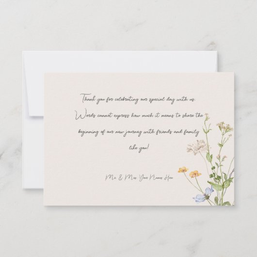 Delicate Boho Wildflower Cream Bruiloft Bedankkaart (Achterkant)