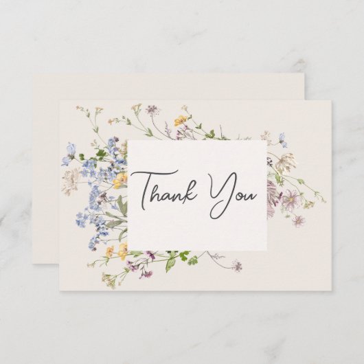 Delicate Boho Wildflower Cream Bruiloft Bedankkaart (Voorkant / Achterkant)