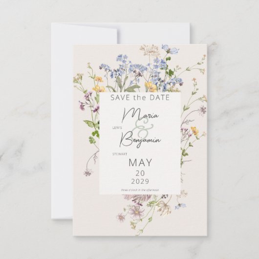 Delicate Boho Wildflower Cream Bruiloft Save The Date (Voorkant)