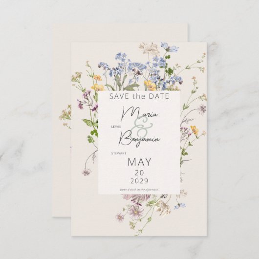 Delicate Boho Wildflower Cream Bruiloft Save The Date (Voorkant / Achterkant)