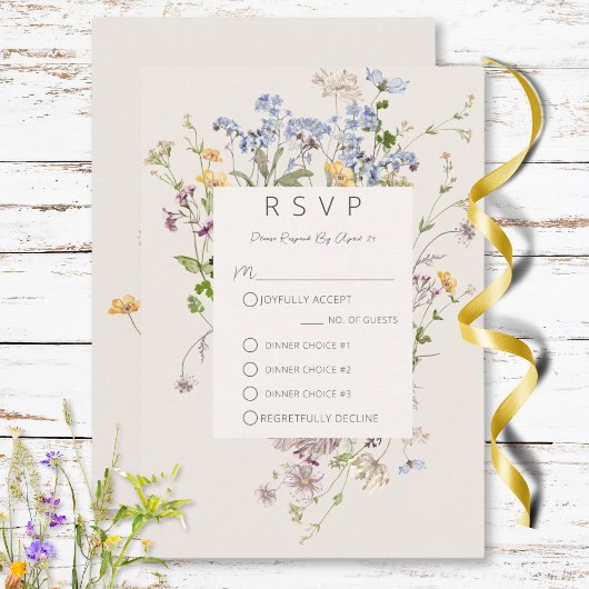 Delicate Boho Wildflower Cream Drie Diner RSVP Kaartje