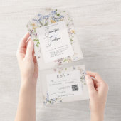 Delicate Boho Wildflower Cream QR-code All In One Uitnodiging (Afscheurbaar)
