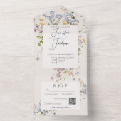 Delicate Boho Wildflower Cream QR-code All In One Uitnodiging (Binnen)