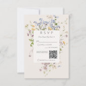 Delicate Boho Wildflower Cream QR Code Bruiloft RSVP Kaartje (Voorkant)
