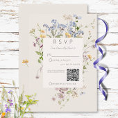Delicate Boho Wildflower Cream QR Code Bruiloft RSVP Kaartje