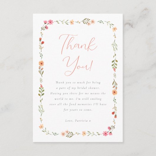 Delicate Boho Wildflower Floral Vrijgezellenfeest Bedankkaart (Voorkant)