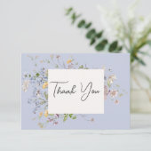 Delicate Boho Wildflower Periwinkle Bruiloft Bedankkaart (Staand voorkant)