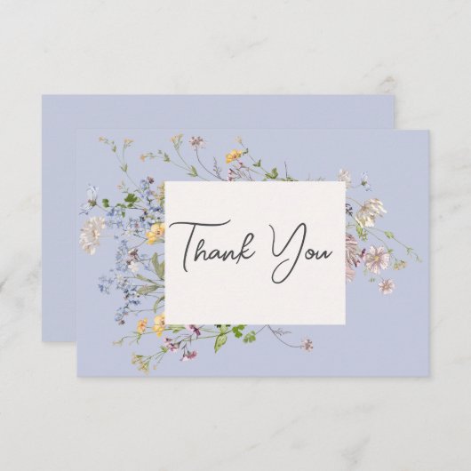 Delicate Boho Wildflower Periwinkle Bruiloft Bedankkaart (Voorkant / Achterkant)