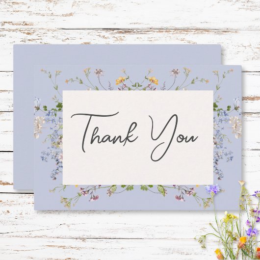 Delicate Boho Wildflower Periwinkle Bruiloft Bedankkaart