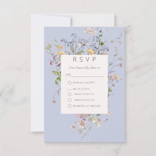 Delicate Boho Wildflower Periwinkle Bruiloft RSVP Kaartje (Voorkant)