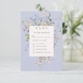 Delicate Boho Wildflower Periwinkle Bruiloft RSVP Kaartje (Staand voorkant)
