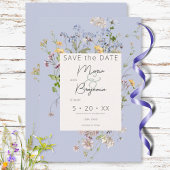 Delicate Boho Wildflower Periwinkle Bruiloft Save The Date