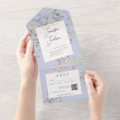 Delicate Boho Wildflower Periwinkle QR-code All In One Uitnodiging (Afscheurbaar)