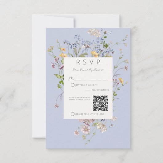 Delicate Boho Wildflower Periwinkle QR-code RSVP Kaartje (Voorkant)