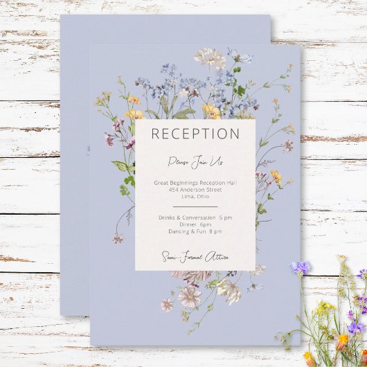 Delicate Boho Wildflower Periwinkle Receptie Informatiekaartje