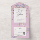 Delicate Boho Wildflower Roze QR-code All In One Uitnodiging (Binnen)