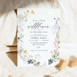 Delicate Boho Wildflower Vlinder 1e Verjaardag Kaart