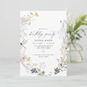 Delicate Boho Wildflower Vlinder Verjaardagsfeest Kaart (Staand voorkant)